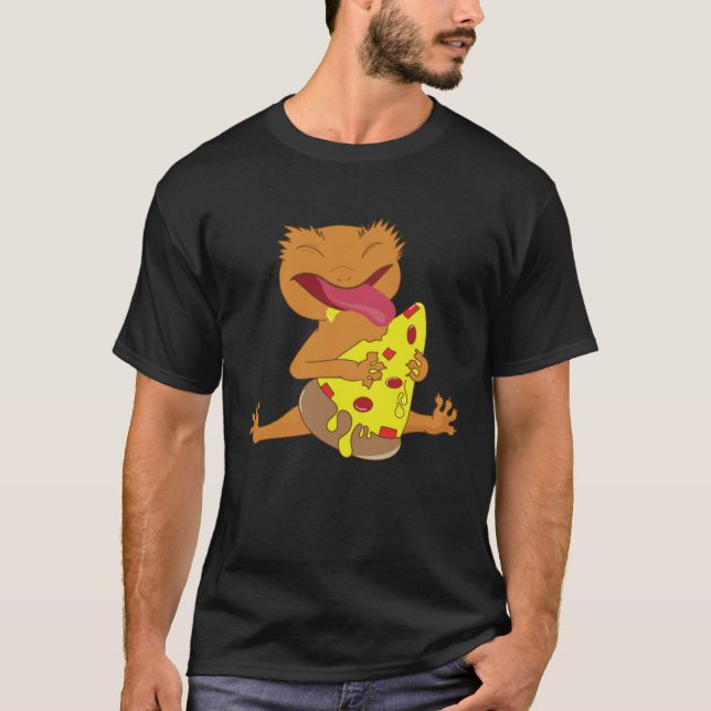 Cute Crested Gecko Eating Pizza Lizard Quotes T-Shirt (Front)