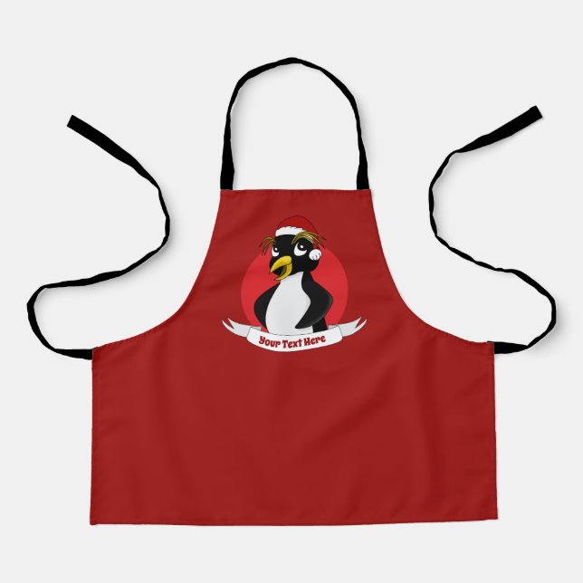 Cute crested penguin Christmas cartoon Apron (Front)