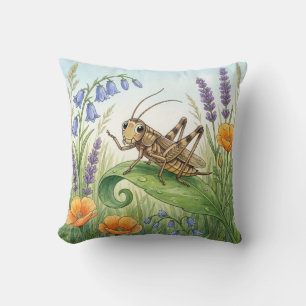Cute Cricket on a Leaf Tiny Insects Cushion