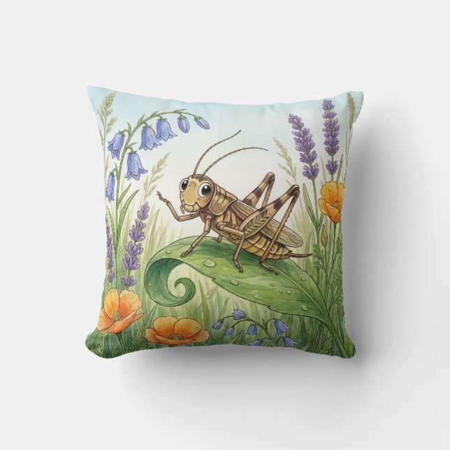 Cute Cricket on a Leaf Tiny Insects  Cushion (Front)