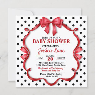 Cute Crimson Bow Baby Shower Invitation