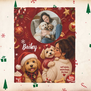 Cute Crimson Christmas Dog Mum Photo Name Fleece Blanket