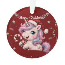 Cute Crimson Christmas Unicorn Girl Photo