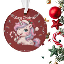 Cute Crimson Christmas Unicorn Girl Photo