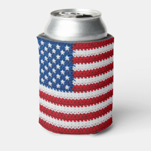 Cute Crochet American Flag Red White Blue July 4th Can Cooler