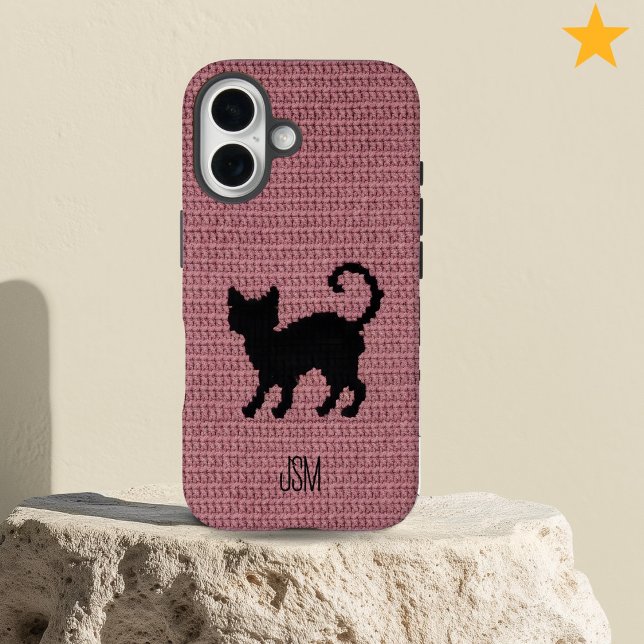 Cute Crochet Black Cat Custom Initials Monogram   Case-Mate iPhone Case (Creator Uploaded)
