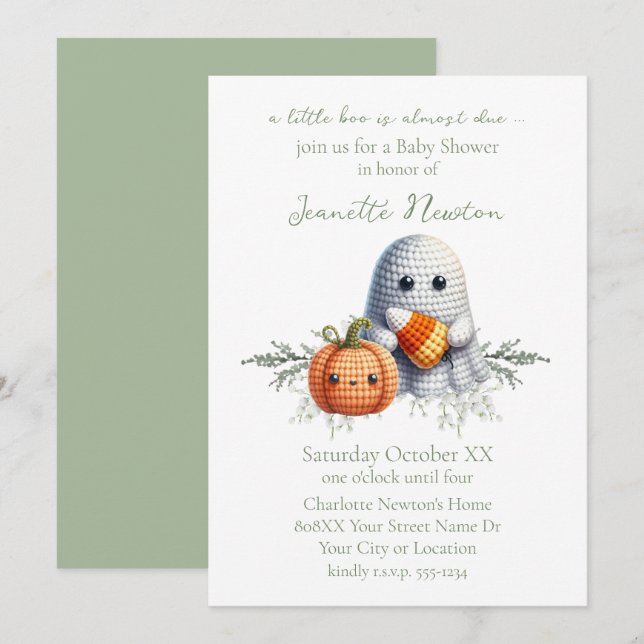 Cute Crochet Ghost Halloween Baby Shower Invitation (Front/Back)