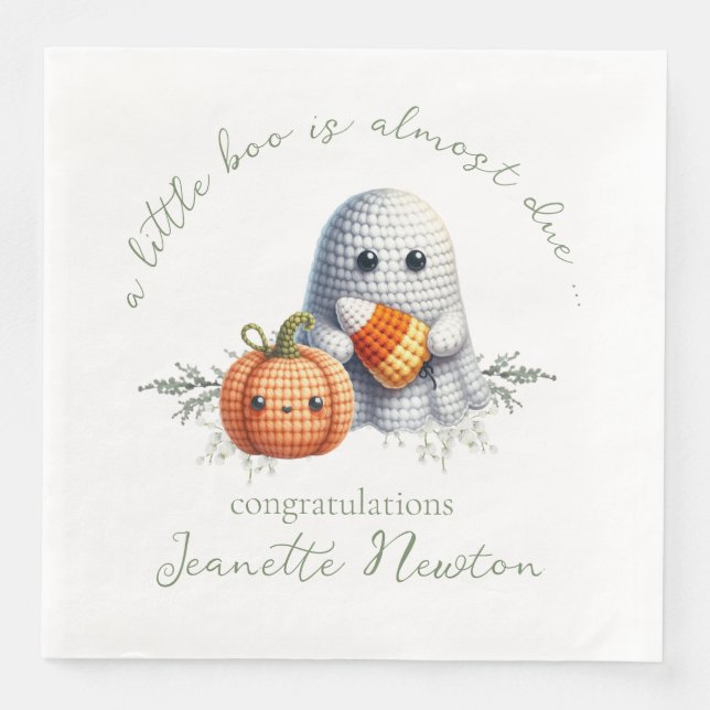 Cute Crochet Ghost Halloween Baby Shower Napkin (Front)