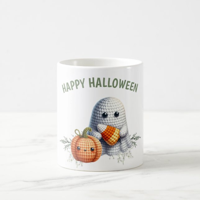 Cute Crochet Ghost Happy Halloween Coffee Mug (Center)