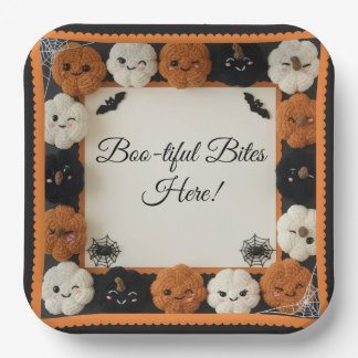 Cute Crochet Pumpkin Halloween Paper Plates 