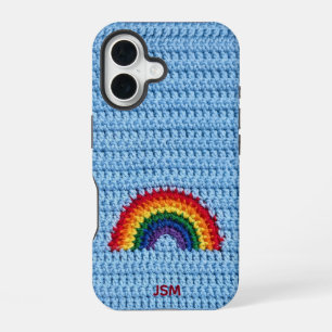 Cute Crochet Rainbow Custom Initials Monogram iPhone 16 Case