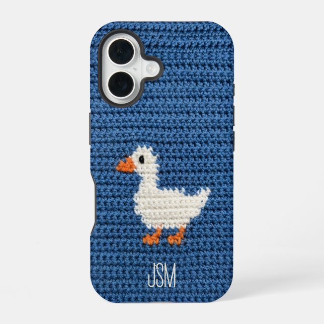 Cute Crochet Squirrel Custom Initials Monogram   iPhone 16 Case (Back)