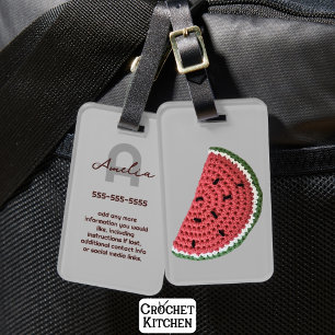 Cute Crochet Watermelon Fruit Name Initials Luggage Tag