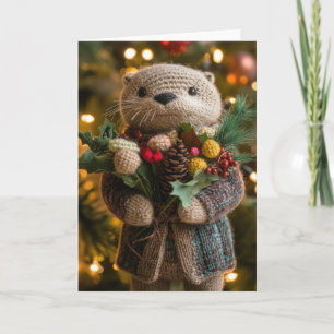 Cute Crocheted Christmas Otter Holiday Card