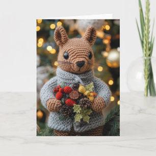 Cute Crocheted Christmas Squirrel Holiday Card