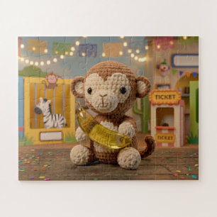 Cute Crocheted Monkey Holding a Banana at the Zoo Jigsaw Puzzle