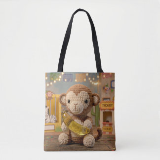 Cute Crocheted Monkey Holding a Banana at the Zoo Tote Bag