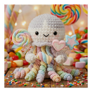 Cute Crocheted Octopus Candy Land Aesthetic  Poster