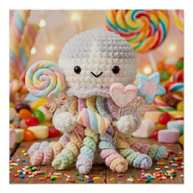 Cute Crocheted Octopus Candy Land Aesthetic  Poster (Front)