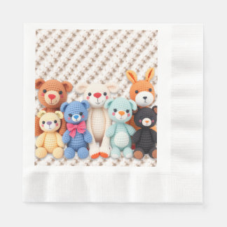 Cute Crocheted Stuffed Animals Boy's Baby Shower Napkin