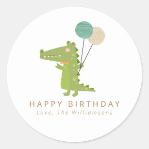 Cute Crocodile Balloons Personalised Birthday  Classic Round Sticker