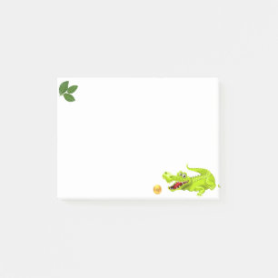 Cute crocodile & branded laurel leaves on white post-it notes