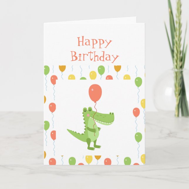 Cute Crocodile Fun Animal Children Kids Birthday  Card (Front)