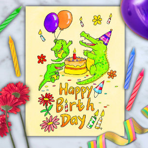 Cute Crocodile Happy Birthday postcard