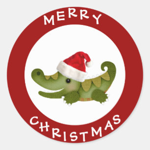 Cute Crocodile in Santa Hat Red Christmas Stickers