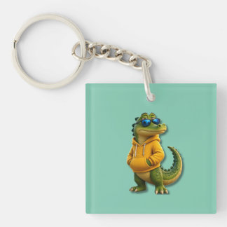 Cute Crocodile in Yellow Hoodie Mint Green keychai Key Ring