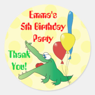 Cute Crocodile Kids Birthday Thank You Stickers