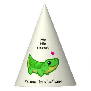 Cute crocodile love cartoon girl name birthday party hat