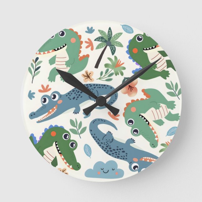 cute crocodile round clock (Front)