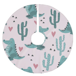 Cute crocodile, vintage alligator pattern. brushed polyester tree skirt