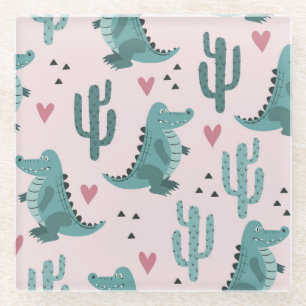 Cute crocodile, vintage alligator pattern. glass coaster