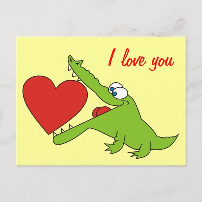 Cute Crocodile with a Heart Love Postcard (Front)