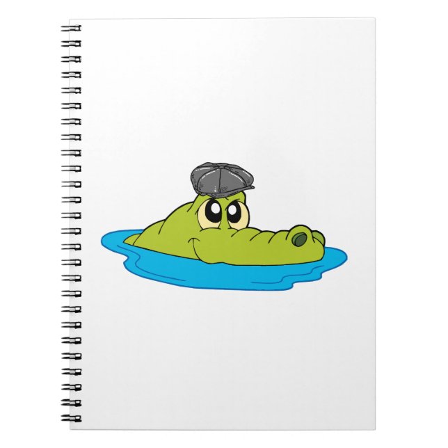 Cute Crocodile with Newsboy Cap - Funny Cartoon Notebook (Front)