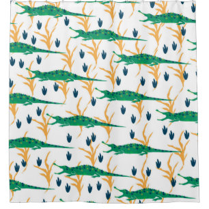 Cute crocodiles seamless pattern. Cartoon animals. Shower Curtain
