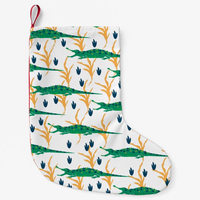 Cute crocodiles seamless pattern. Cartoon animals. Small Christmas Stocking (Front)
