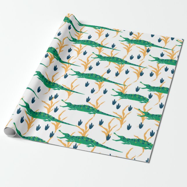 Cute crocodiles seamless pattern. Cartoon animals. Wrapping Paper (Unrolled)