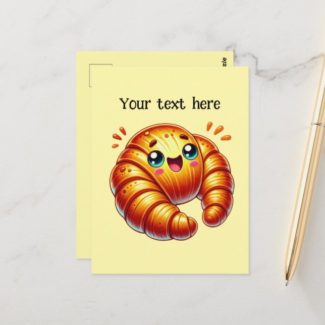 Cute croissant lovers customise postcard (Front/Back In Situ)
