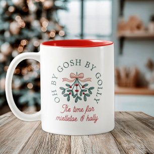 Cute Cross Stitch Mistletoe Christmas Holiday Two-Tone Coffee Mug