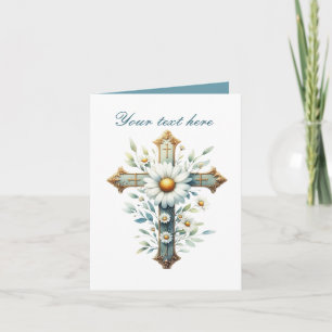 Cute Cross with roses customisable Card