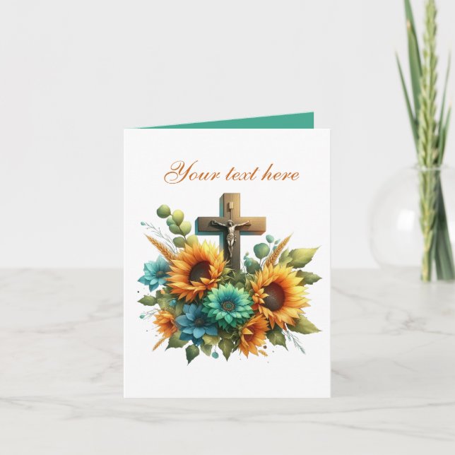 Cute Cross with roses customisable  Card (Front)