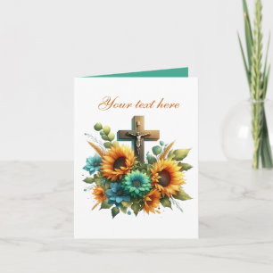 Cute Cross with roses customisable Card