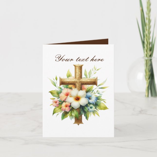 Cute Cross with roses customisable Card (Front)