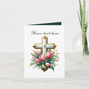 Cute Cross with roses customisable Card