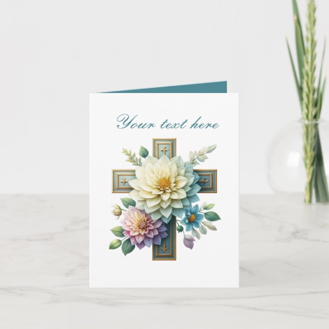 Cute Cross with roses customisable  Card (Front)