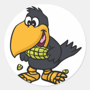 Cute crow eating corn   choose background colour classic round sticker