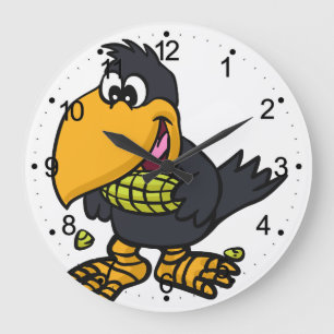 Cute crow eating corn   choose background colour large clock